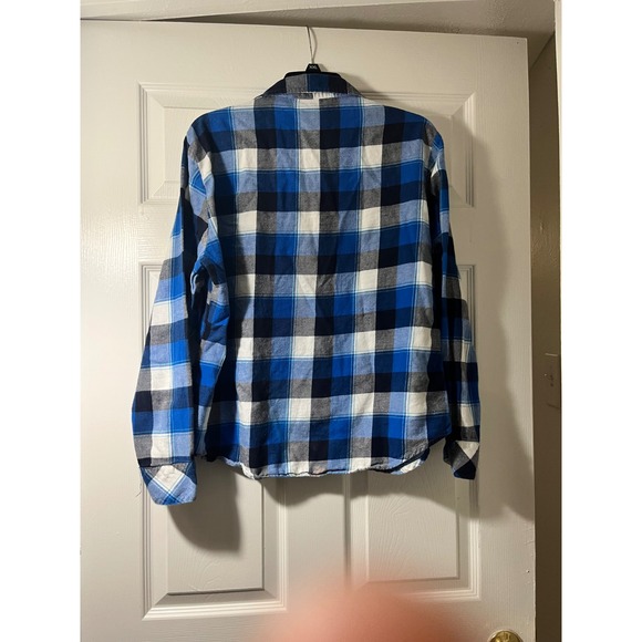 Riders by Lee Womens Blue Black White Plaid Long Sleeve Flannel Shirt Size XL - Picture 3 of 4